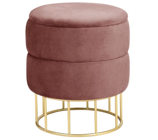 Pouf De Rangement Avec Couvercle Matelassé Elza Velour Colour Rose Hauteur 42 Cm