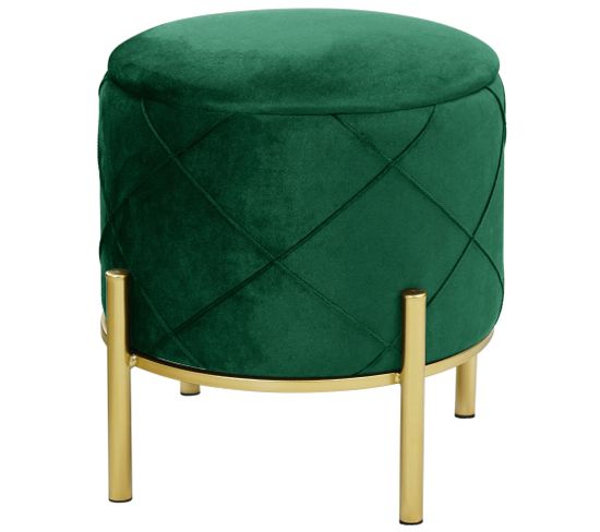 Pouf De Rangement Avec Couvercle Matelassé Savana Velour Colour Vert Bouteille Hauteur 40 Cm