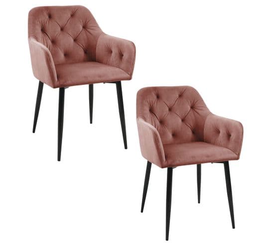 Lot De 2 Chaises Matelassées De Salle à Manger En Velours Sj.030 Rose