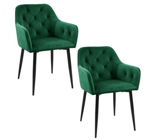 Lot De 2 Chaises Matelassées De Salle à Manger En Velours Sj.030 Vert Bouteille