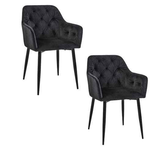 Lot De 2 Chaises Matelassées De Salle à Manger En Velours Sj.030 Noir