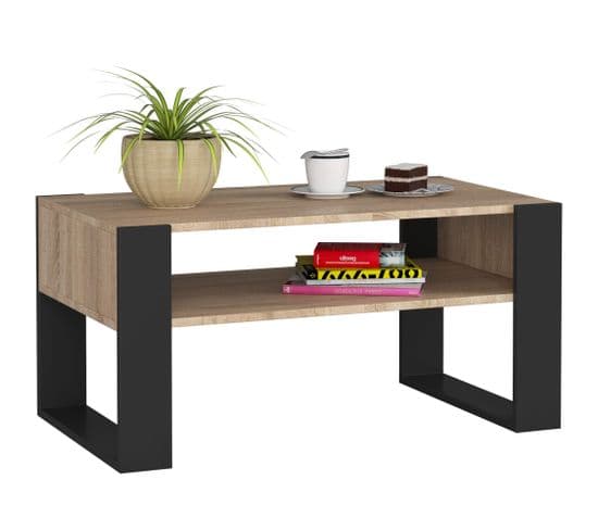 Table à Café Table Basse Domi Chêne Sonoma 92 Cm Couleur Noir 92x53x45 Cm