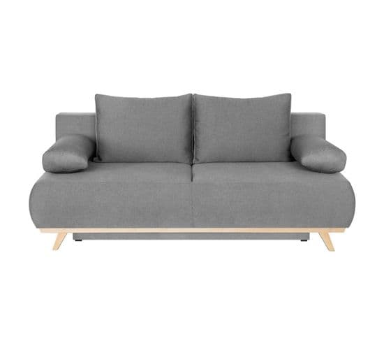 Canapé Convertible 3 Places Avec Coffre En Tissu Gris Clair - Laria