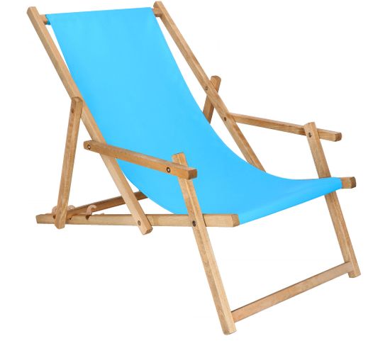 Chaise Longue Avec Accoudoirs Pliante Bleu - Bois Imprégné