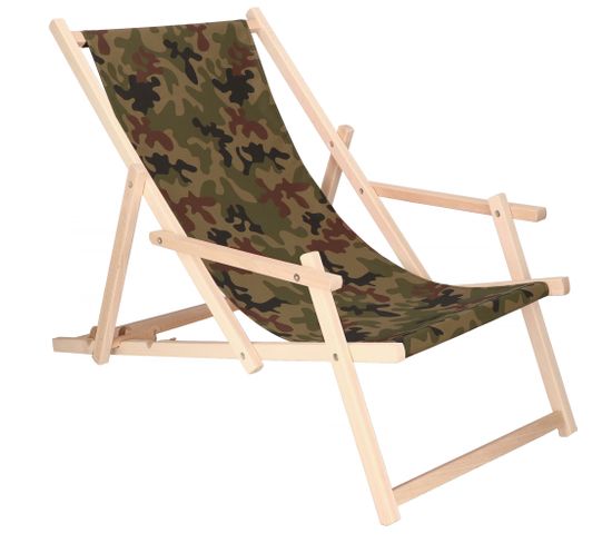 Chaise Longue Avec Accoudoirs Pliante Kaki - Bois Imprégné