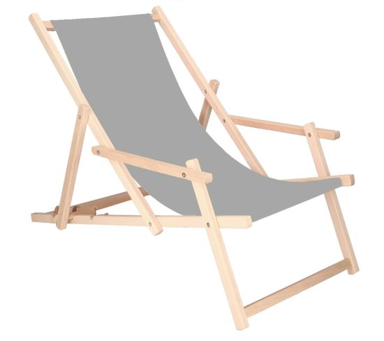 Chaise Longue Avec Accoudoirs Pliante Gris - Bois Imprégné