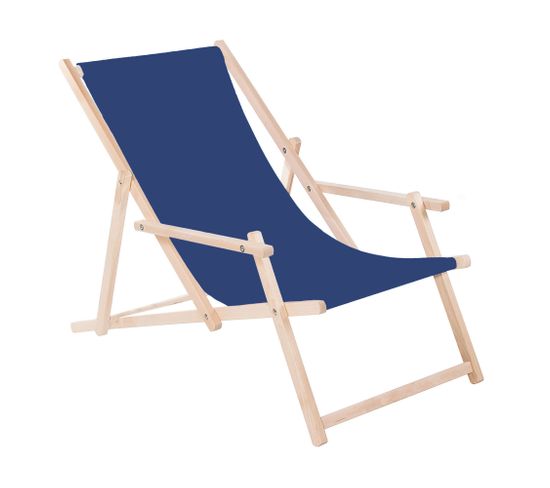 Chaise Longue Avec Accoudoirs Pliante Bleu Marine - Bois Imprégné