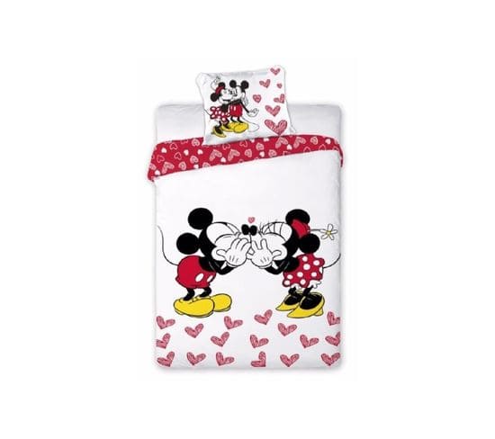 Parure De Couette Microfibre Minnie 140x200 Cm + Taie D'oreiller 63x63 Cm - Blanc et Rouge