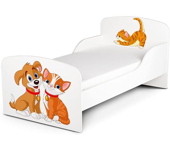 Moderne Lit D'enfant Toddler En Bois Avec Un Matelas Chat En Chien