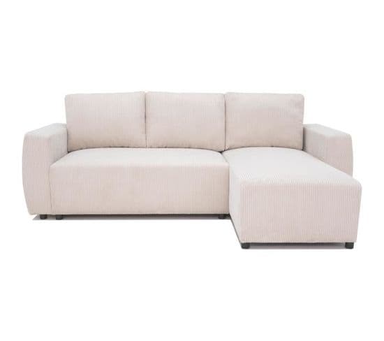 Canapé D'angle Convertible Réversible 3/4 Places Pharell - Beige - L 230x P 155 X H 7195 Cm