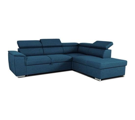 Canapé D'angle Convertible Réversible Avec Coffre - 5 Places - Daytona - Tissu Bleu - 260x94x216 Cm