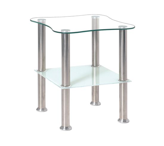 Table D'appoint Optique-inox/blanc En Verre Trempé, L40 X P40 X H47 Cm