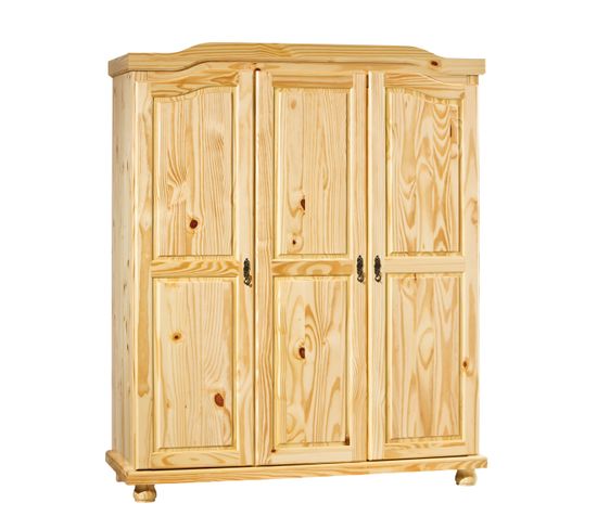 Armoire Rustique 3 Portes Vernis Naturel, Dim : 56 X 150 X 180 Cm