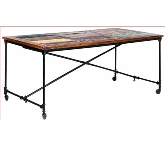 Table En Métal Rouille Et Bois Mango Coloris Marron, Dim : L90 X P180 X H77 Cm