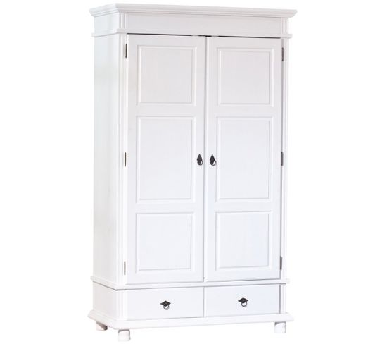 Armoire Blanc En Pin Massif Avec 2 Portes, Dim : 116 X 57 X 199 Cm