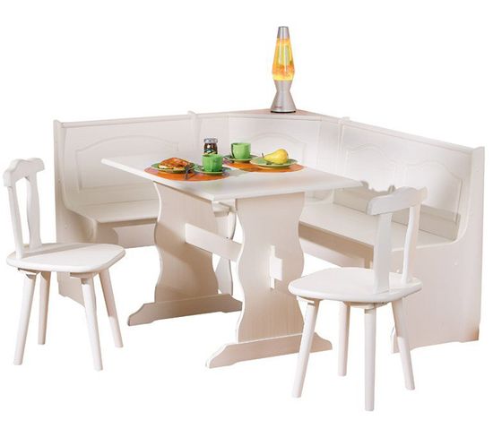 Coin Repas En Bois Massif Blanc, Dim : 50 X 172 X 87 Cm