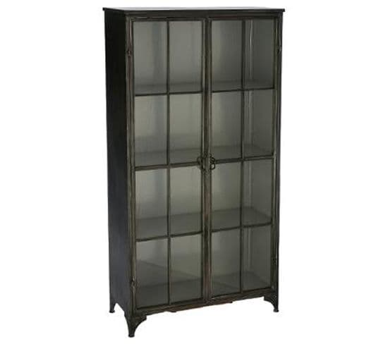 Vitrine Bibliothèque De 2 Portes Coloris Noir En Fer Et Verre - Dim : L97 X P39 X H187 Cm