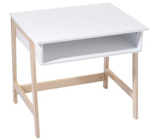 Bureau En Mdf Et Pin Coloris Naturel Et Blanc - Dim : L 58 X L 52 X H 46 Cm