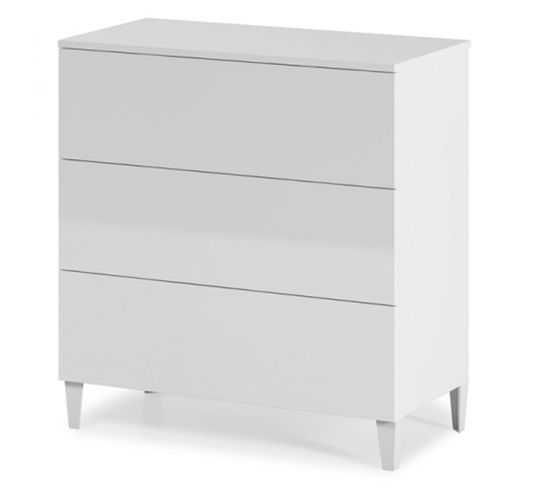 Commode En Bois Coloris Blanc Brillant Avec 3 Tiroirs - 76 X 80 X 40 Cm