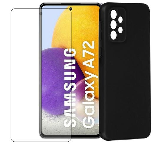 Film Protecteur Verre Trempé Pour Samsung Galaxy A72 Sm-a725f 6.7"+coque De Protection Noir Souple