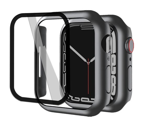 Film Protecteur Verre Trempé 3d Incurvé Pour Apple Watch Series 7 45mm + Coque De Protection Noir