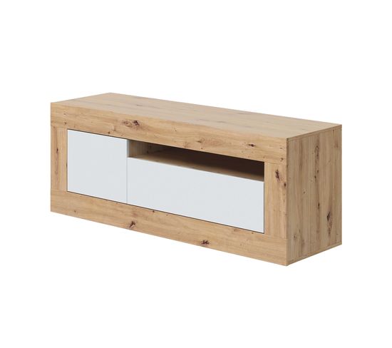 Meuble TV En Mélamine Coloris Blanc Artik /chêne - Hauteur 53 X Longueur 139 X Profondeur 42 Cm