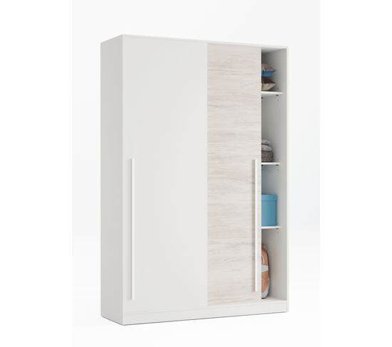 Armoire, placard avec 2 portes  coloris blanc artic, blanc Velho  -  L. 120 x H. 200 x P. 50 cm