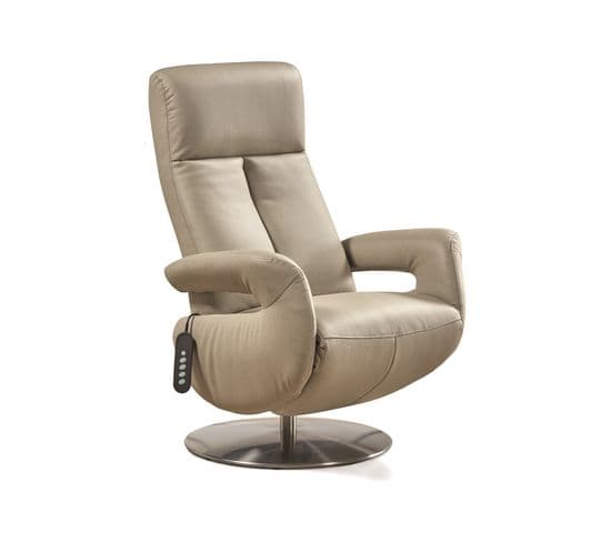 Fauteuil Relax Électrique En Cuir Couleur Gris Clair - Longueur 77 X Profondeur 82 X Hauteur 114 Cm