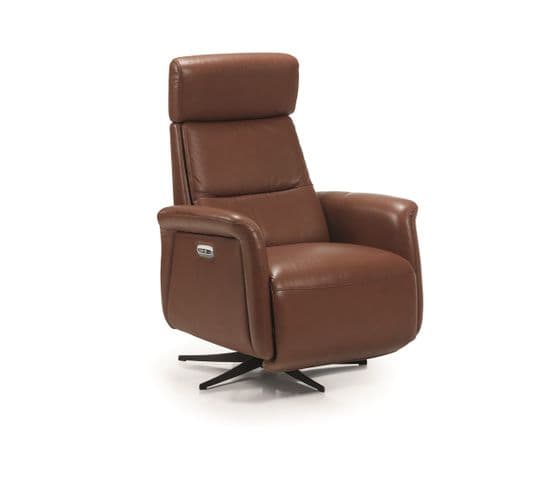 Fauteuil Relax Électrique En Cuir Couleur Marron - Longueur 76 X Profondeur 84 X Hauteur 111 Cm