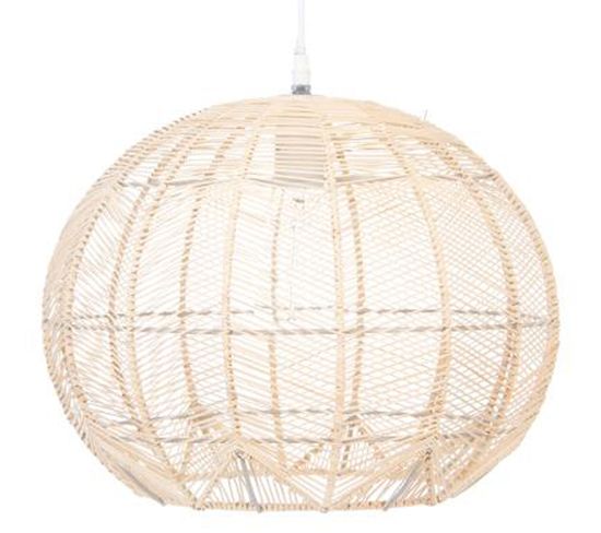 Suspension Design En Rotin Et Fer Coloris Beige - Dim : D 38 X H 32 Cm