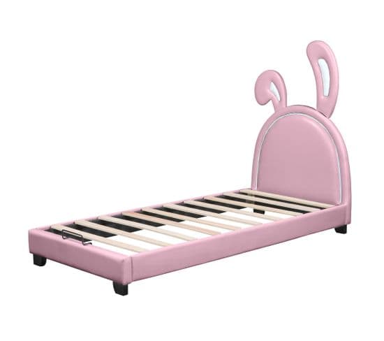 Lit Capitonné 90*200cm, Lit Enfant Avec Sommier à Lattes Et Dossier,rose (matelas Non Inclus)