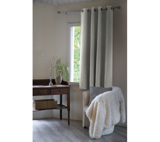 Rideau Occultant Doublure Polaire Polyester Gris 140x180 Cm