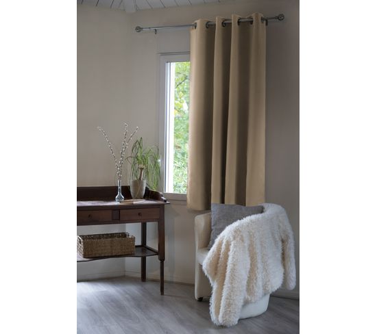 Rideau Occultant Doublure Polaire Polyester Beige 140x180 Cm