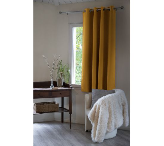 Rideau Occultant Doublure Polaire Polyester Jaune 140x180 Cm