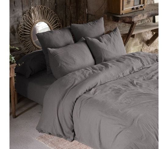 Housse De Couette 140x200 Gaze De Coton Granit