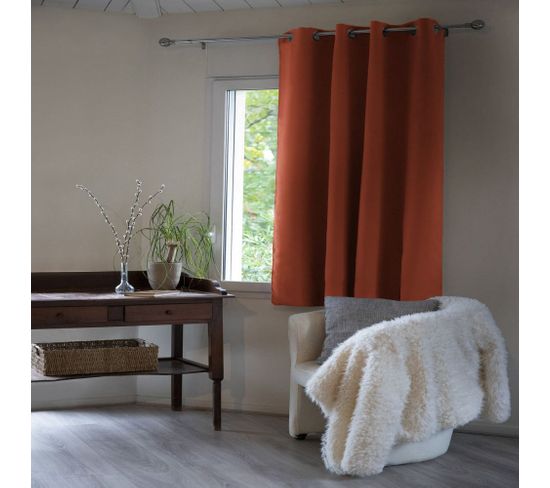 Rideau Occultant Doublure Polaire Polyester Orange 140x180 Cm