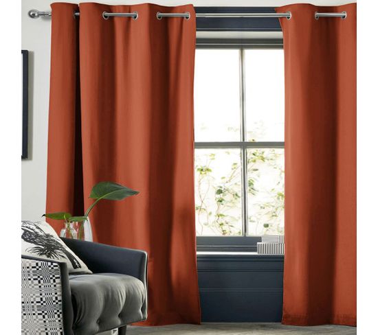 Rideau Occultant Doublure Polaire Polyester Orange 140x260 Cm