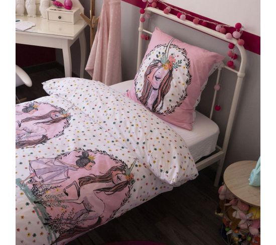 Housse De Couette 140x200 + 1 Taie D'oreiller 63x63 Cm Coton Pegase