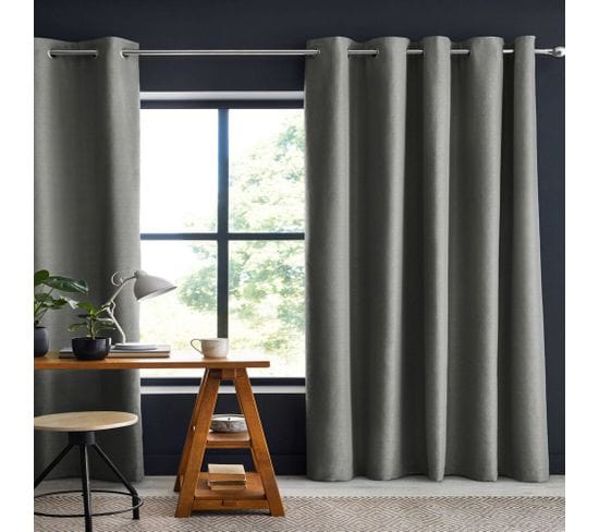 Rideau Occultant Polyester Gris 140x280 Cm