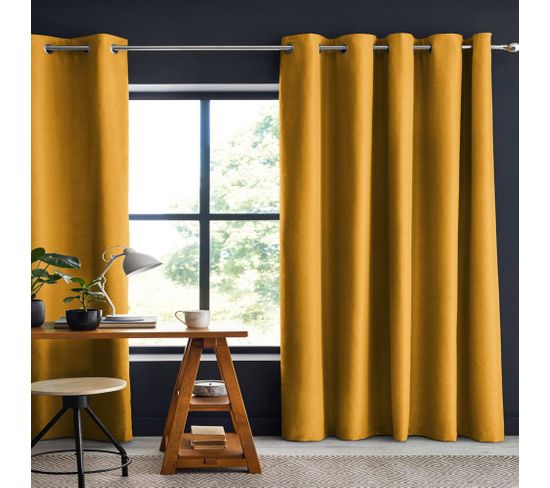 Rideau Occultant Polyester Jaune 140x280 Cm