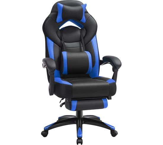 Fauteuil Gamer Ergonomique, Fauteuil De Bureau, Capacité De Charge 150 Kg, Bleu Et Noir