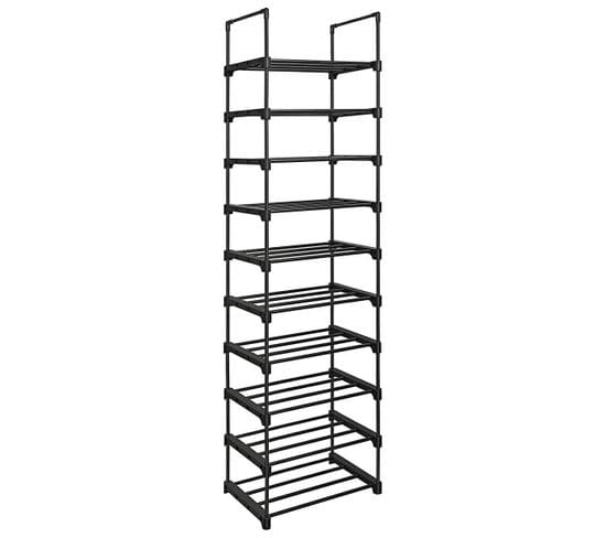 Etagère à Chaussures En Fer Noir Avec 10 Niveaux Modulables - H174 Cm