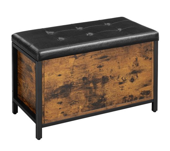 Banc De Rangement, Siège Rembourré, 80 X 40 X 50 Cm, Bout De Lit,style Industriel, Pu Noir