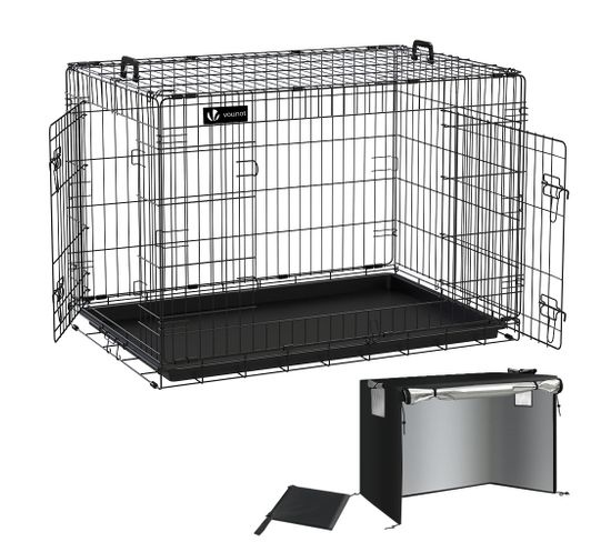 Cage Pour Chien Pliable Avec 2 Portes Verrouillable Plateau Amovible 107x70x78cm