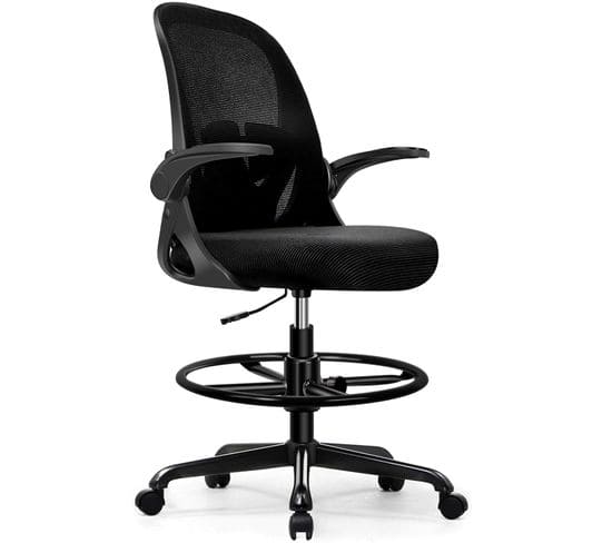 Fauteuil de Bureau Assise Haute Avec Repos-Pied Réglable, Accoudoirs , Support Lombaire Ajustables