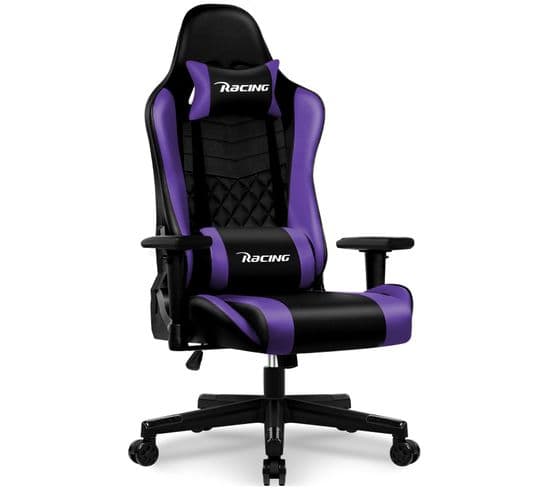 Fauteuil Gamer Ergonomique, 150kg Chaise Gaming Inclinable, Chaise De Bureau Gamer Ajustable Violete