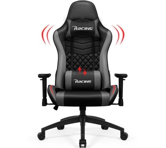 Fauteuil Gamer Ergonomique, 150kg Chaise Gaming Inclinable, Chaise De Bureau Gamer Grise Et Noire