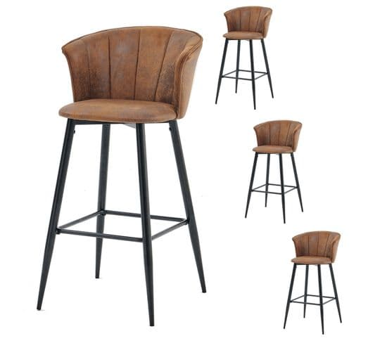 Lot De 4 Tabouret De Bar Vintage Avec Accoudoirs Dossier Et Repose-pieds, Sièges Rembourrés