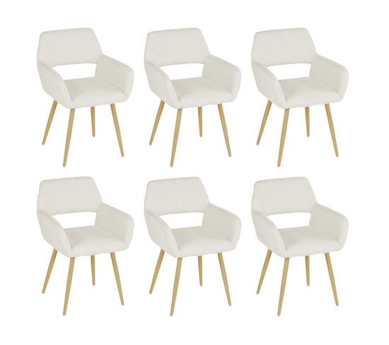 Lot De 6 Chaises De Salle à Manger Scandinave Assise Rembourrée En Bouclette, Pieds En Métal