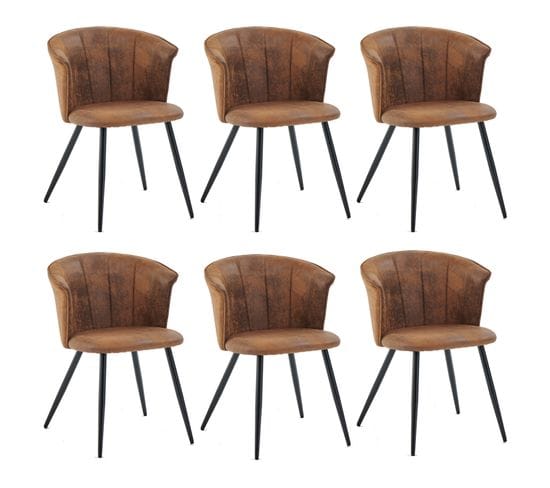 Lot De 6 Chaises De Salle à Manger Fauteuil Assise Rembourrée En Suédine Pieds En Métal